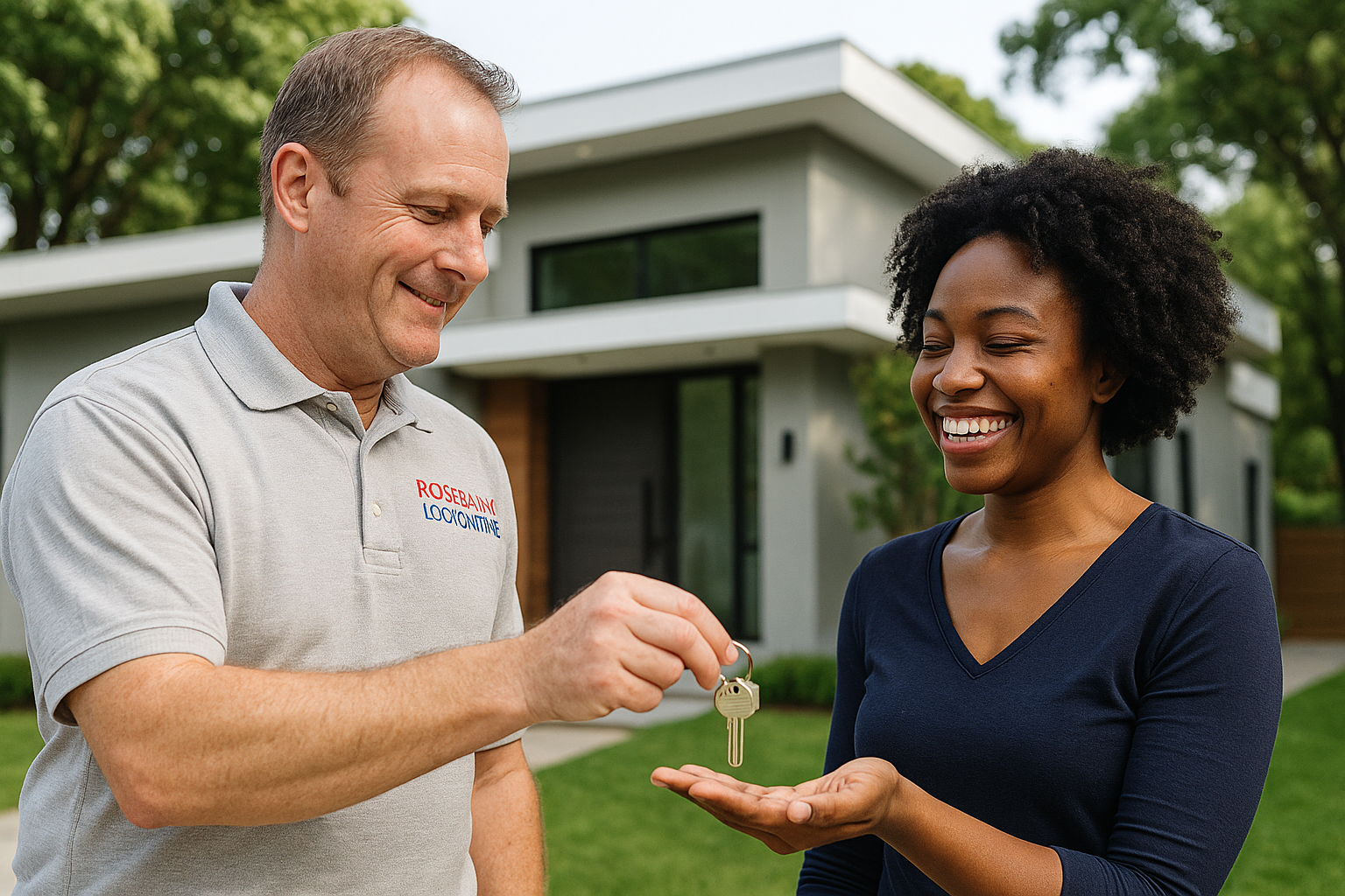 Rosebank Locksmith Gregory handing keys to satisfied customer